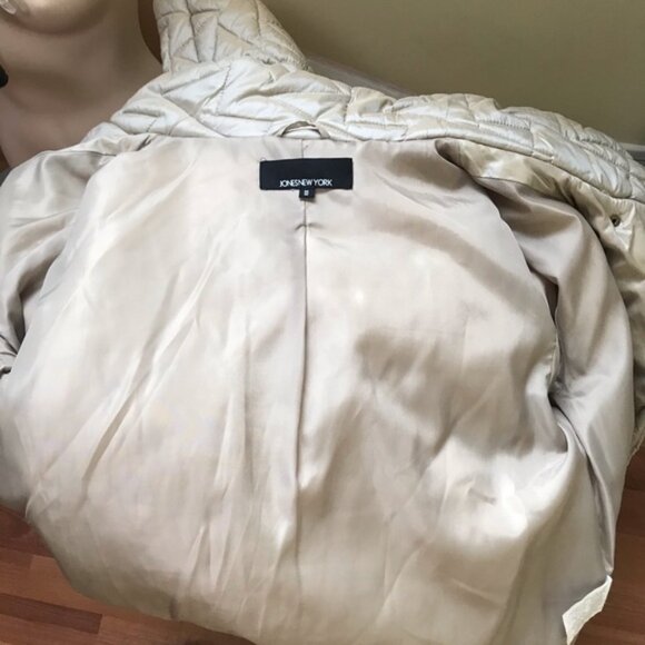 Jones New York Pearl Dual Tone Parka Jacket Coat Down Winter Cozy Tan Pockets M - Picture 15 of 16